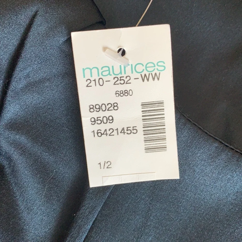 MAURICES Satinee Navy Pleated Scoop Neck Fitted Sheath Dress Size 1/2